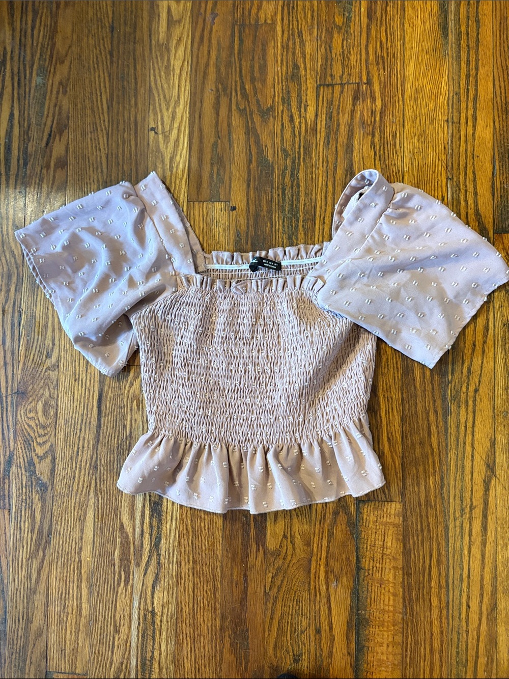 🎉Smocked Puff-Sleeve Crop Top in Soft Blush